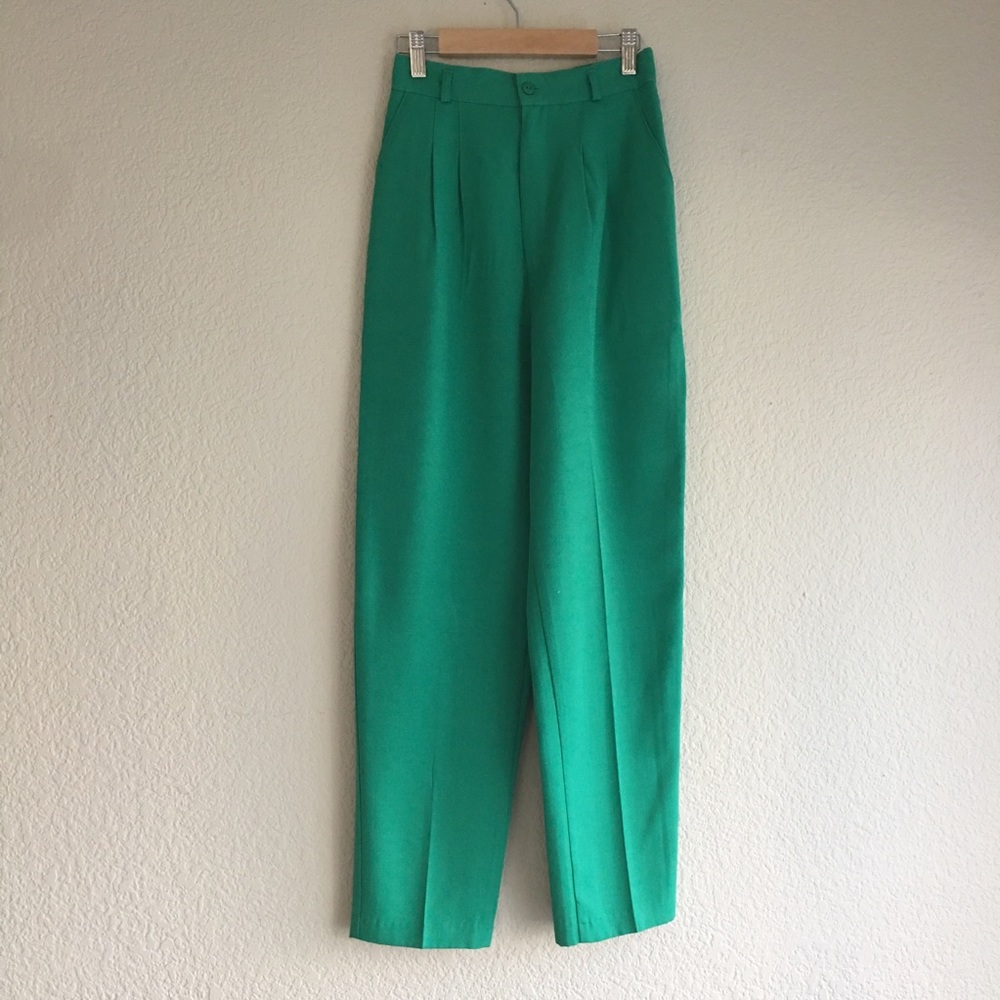 Emerald green vintage high waist trousers.